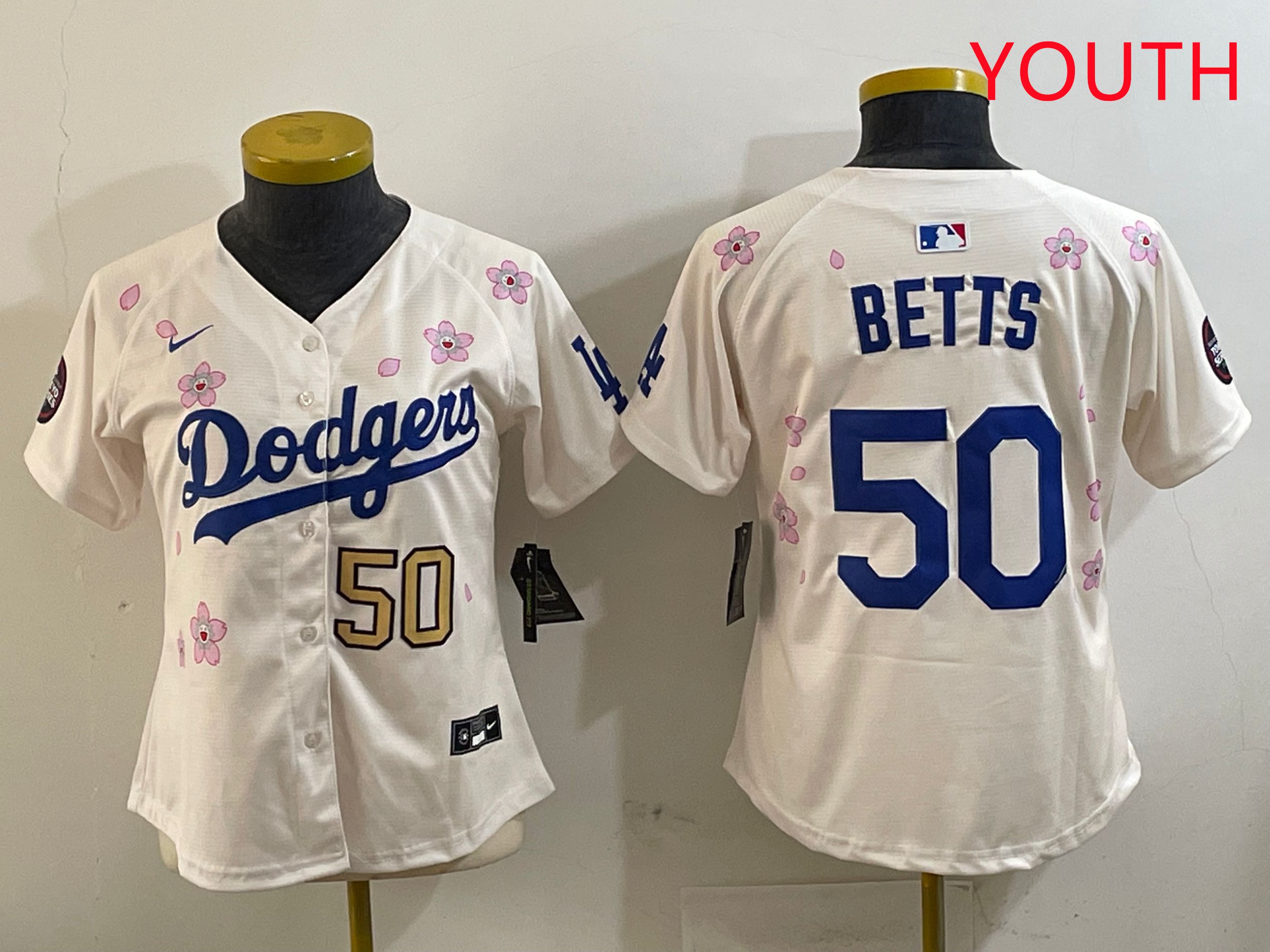 Youth Los Angeles Dodgers 50 Betts Cream Sakura Edition 2025 Nike MLB Jersey style 8